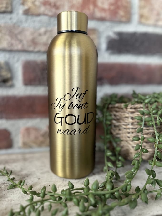 Creaties van hier - Drinkfles Juf Jij bent goud waard - school - afscheid - bedankt