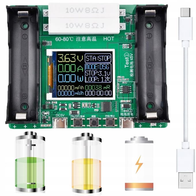 Rosfix Batterijtester 18650 - Capaciteits en Weerstandstester - USB-C, 0-99999mAh, 1A