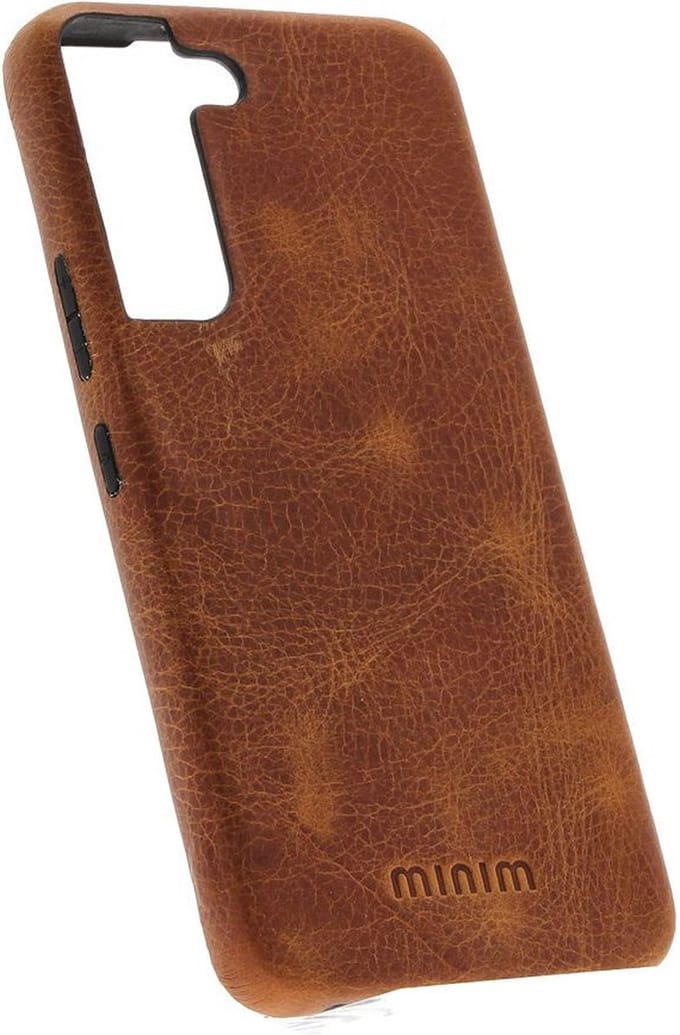 Minim Samsung Galaxy S23 Hoesje Back Cover Echt Leer Cognac