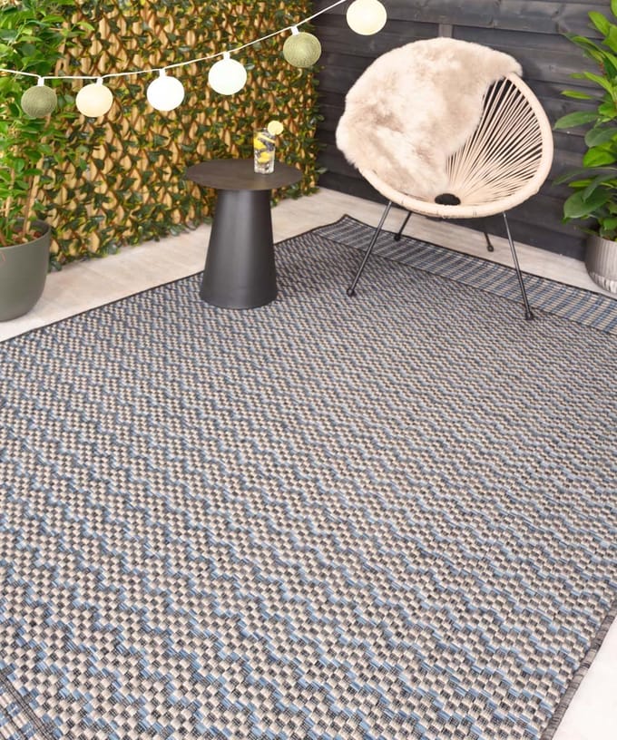 Buitenkleed zigzag - Coastal Waves blauw/grijs 120x170