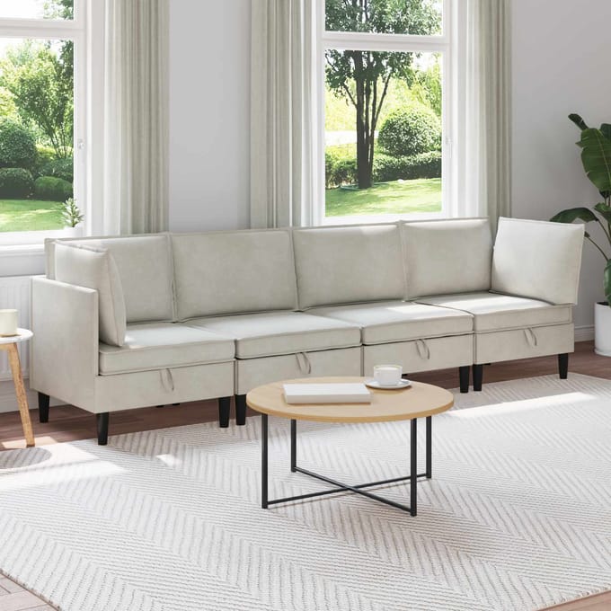vidaXL - Woonkamer - Meubelset - 4 - st - Crèmekleurig - Fluweel