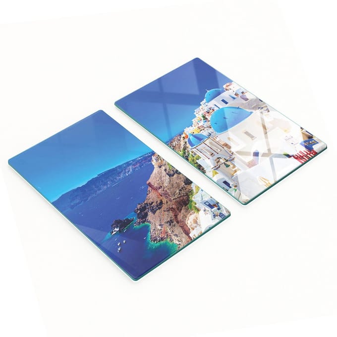 Decoratieve snijplanken van gehard glas, Santorini-eiland, 2x30x52 cm