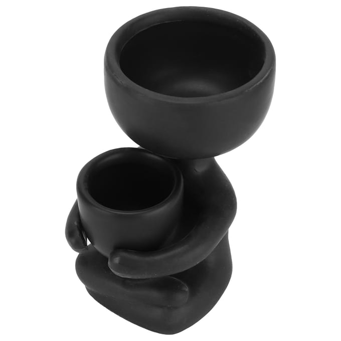 Porte-plante DIY Mini Pot de fleur humanoïde mignon en céramique noire pour fleurs, succulentes, maison black