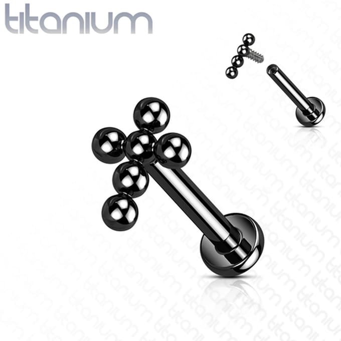 Piercing titanium ball kruis intern schroefdraad 1.2x8 - zwart - LMPiercings