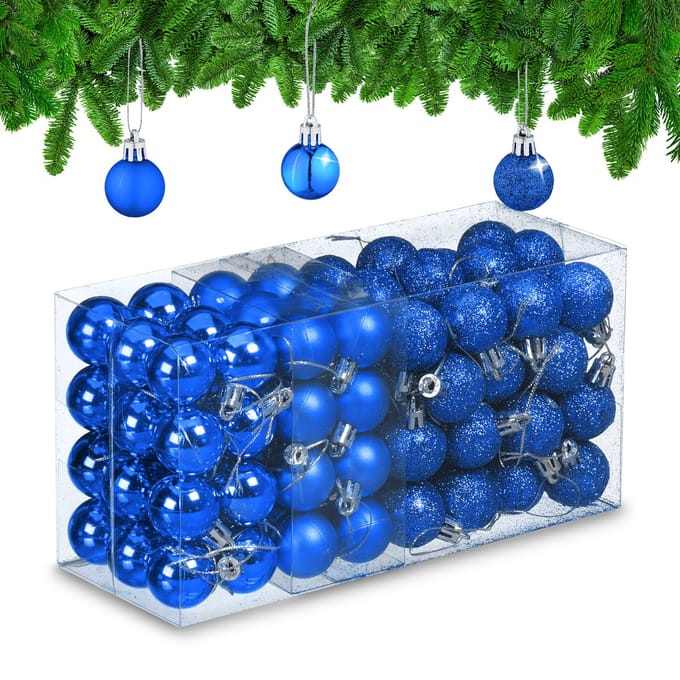 kerstballen set van 96 - plastic - 3 cm - mat - glanzend - glitters - blauw