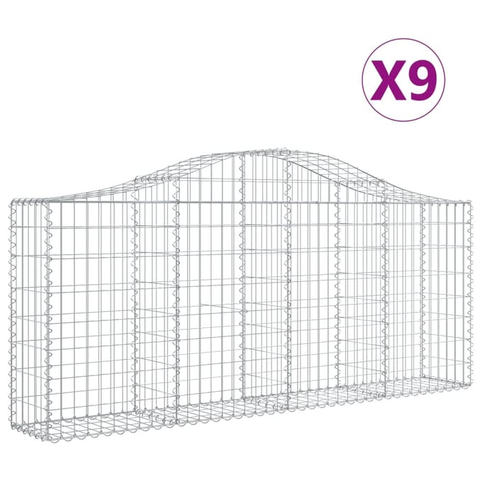 vidaXL - Schanskorven - 9 - st - gewelfd - 200x30x80/100 - cm - gegalvaniseerd - ijzer