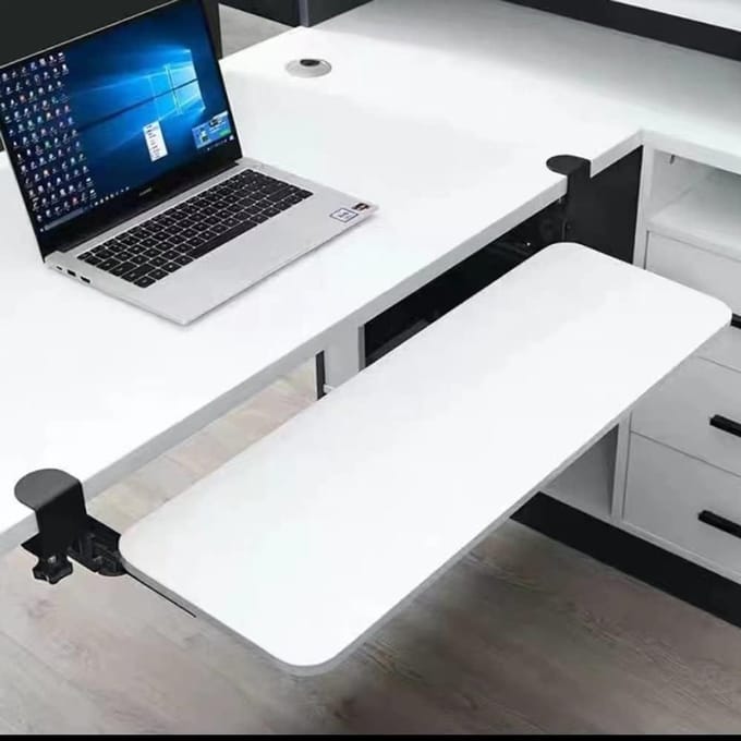 Bureauverlenger - Toetsenbordplank - Ergonomisch Werken - Met C-klem - 25x75cm - Wit