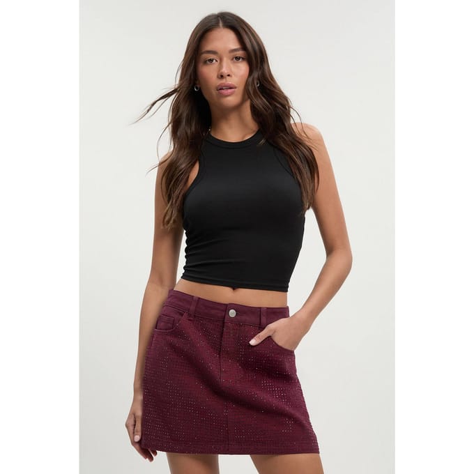 boohoo Dames Versierde mini-rok | Burgundy | Maat: 8