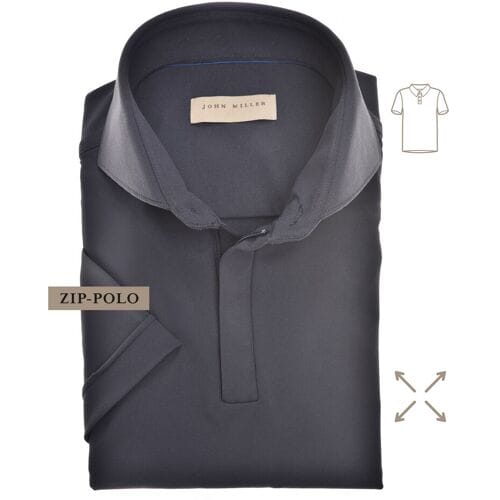 John Miller Slim-Fit Hyperstretch Short Sleeve Zip-Polo Donker Blauw / male