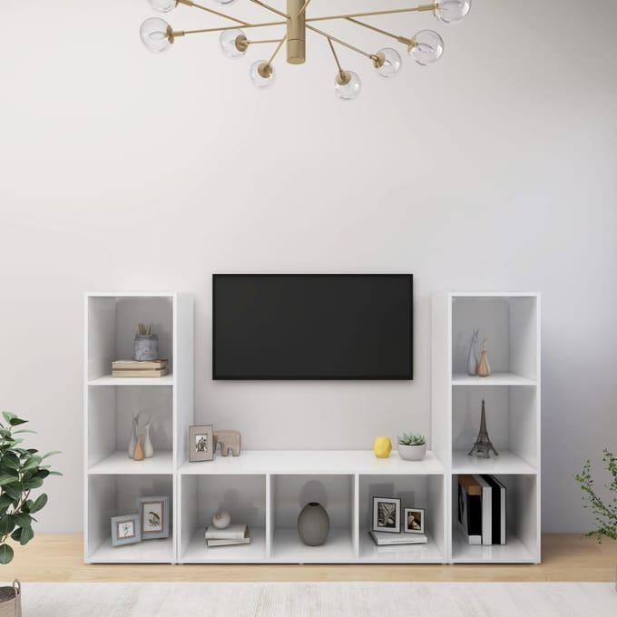 vidaXL - Tv-meubelen - 3 - st - 107x35x37 - cm - bewerkt - hout - wit