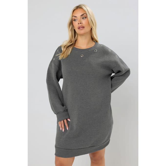 Yours Grijze Sweatshirtjurk Met Oogjes Size 46