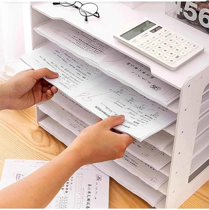 Bureau-organizer - Documenthouder - Papierarchivering - 7-laags ontwerp - 44.5x39.5x30 cm - Wit