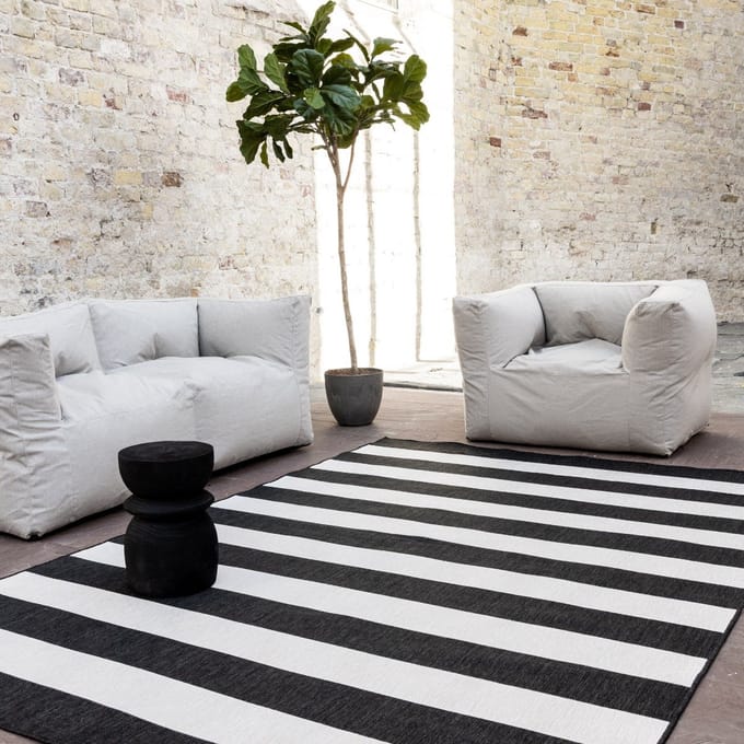Buitenkleed Stripes zwart/wit dubbelzijdig - 200 x 290 cm - (L)