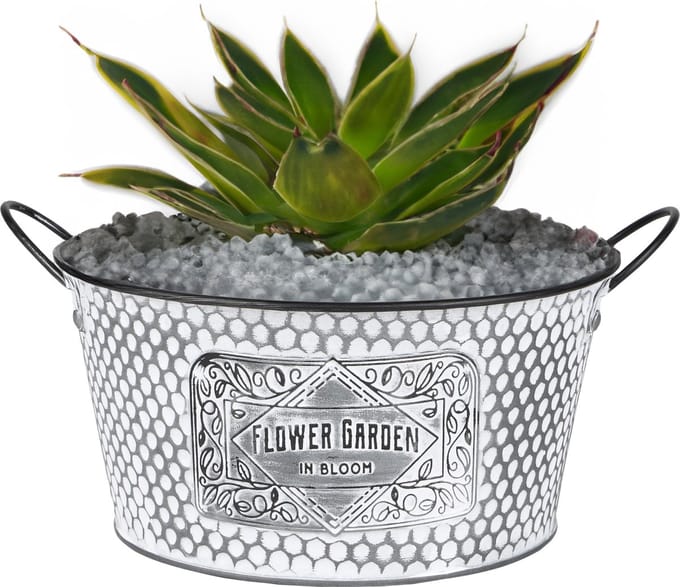 Sunnydays Teil/plantenpot/bloempot - zink - zilver - D25.5 x H12 cm