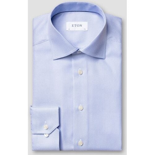 Eton Overhemd Semi Solid Rich Textured Twill Organic Cotton Licht Blauw / male