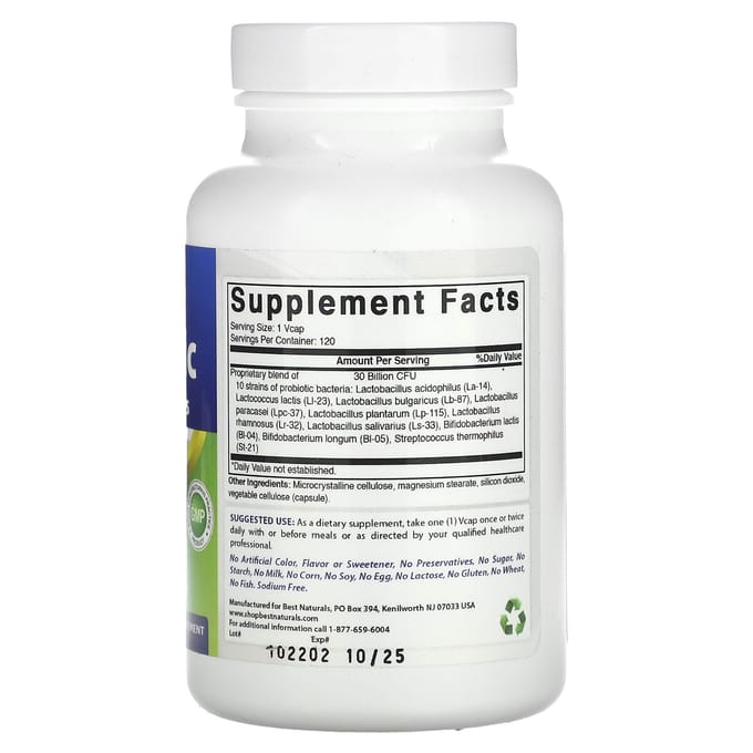 Best Naturals, probiotique, 30 milliards d'UFC, 120 capsules V