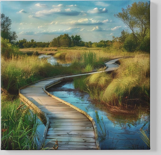 Vierkant Canvas Schilderij - Landschappen - Houten Loopbrug - 40x40x2 cm