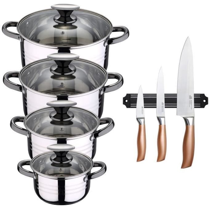 Batterie de cuisine 8 pcs - SAN IGNACIO - Acier inoxydable - Compatible induction - Set de 3 couteaux