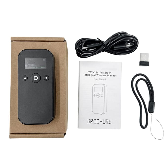 Scanner de codes-barres sans fil 2D 1D USB 2.4G BT avec écran d'affichage Lecteur de codes-barres portable Batterie noir