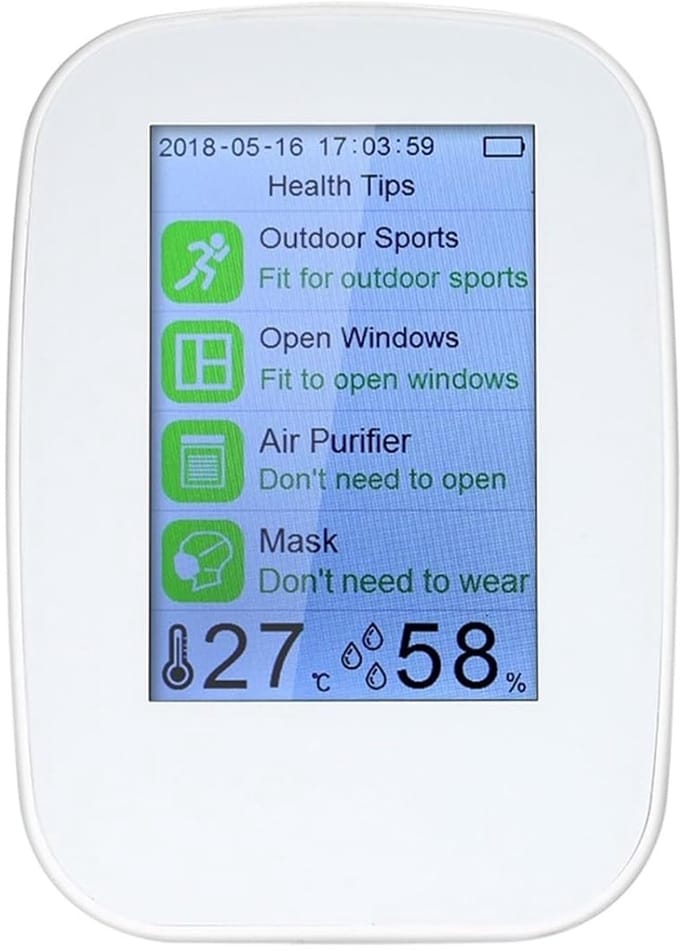 Luchtkwaliteitsmonitor - Luchtkwaliteitstester Detector - Gezondheid Bewaken - 3.5-inch Kleurenscherm - 84 x 60 x 118 mm - Wit