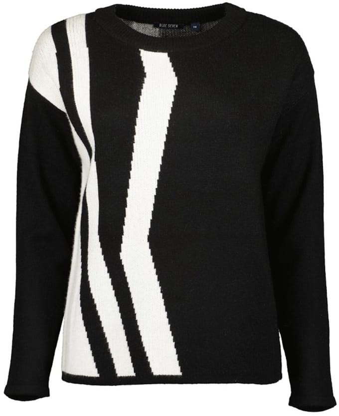 Blue Seven - Trui 248087 zwart met wit/grijs print r. hals - maat 40