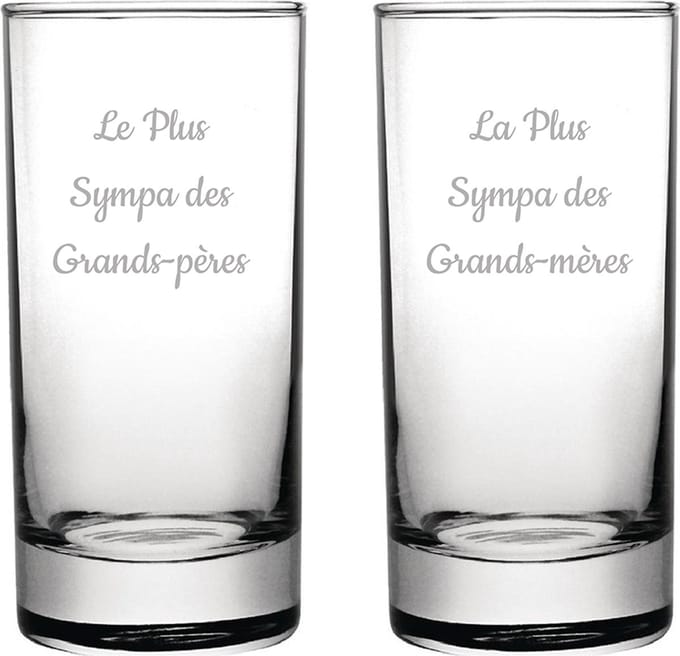 Longdrinkglas gegraveerd - 28,5cl - Le Plus Sympa des Grands-Pères & La Plus Sympa des Grands-mères