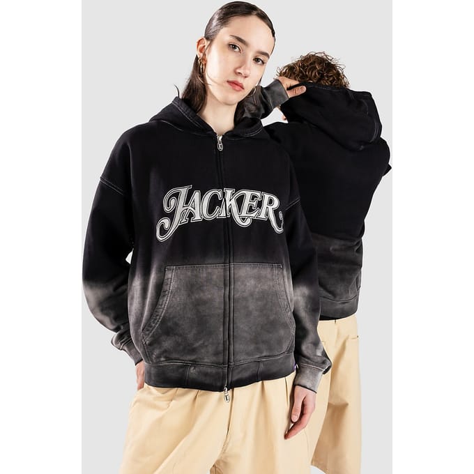 Jacker Curve Logo Gradient Washed Zip Hoodie zwart