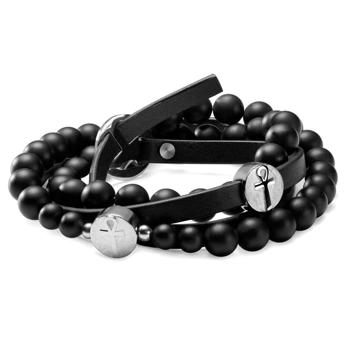 Zwarte & Zilverkleurige Ankh-armbandenset