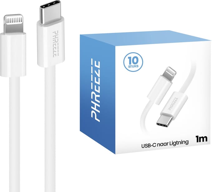 Voordeelpak geschikt voor iPhone 12 oplaadkabels - 1 meter - Wit