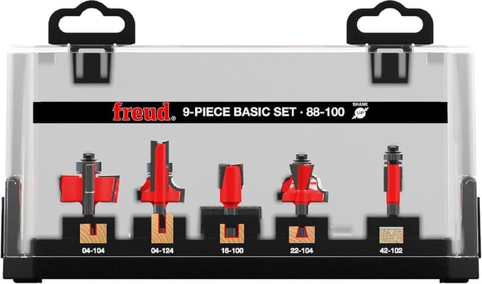 Freesset 9-delig - Houtbewerking Bits - Hout Frezen - Micrograin Carbide Titanium - 1/4 Inch - Rood