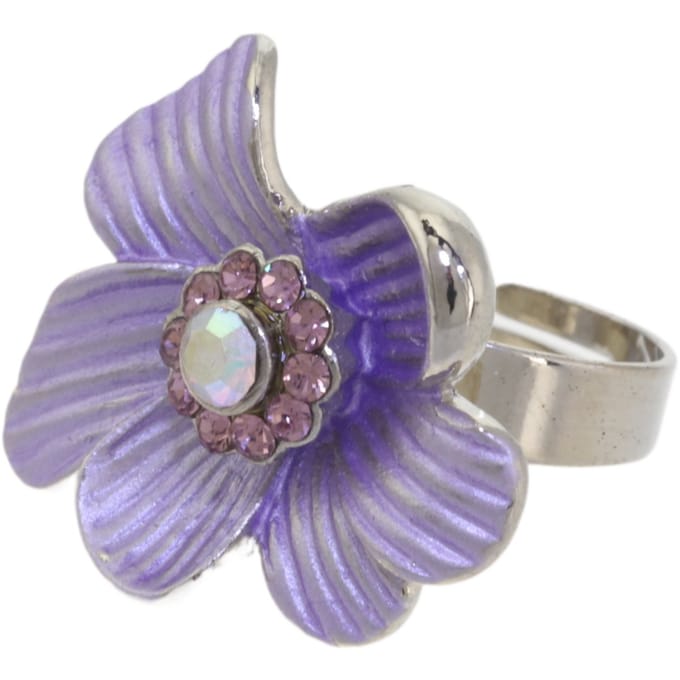 Behave – ring – Lila – Zilverkleur – Bloemdesign stijl