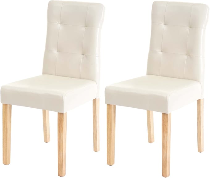 Set van 2 eetkamerstoelen MCW-E58, stoel eetkamerstoelen ~ kunstleer crème, lichtgekleurde poten