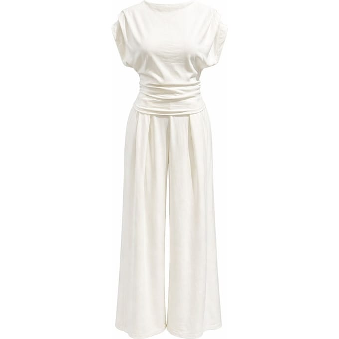 Hoge Taille Wijde Pijpen Brei Co-Ord Set met Boothals