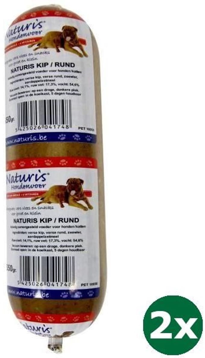 2x650 gr Naturis houdbaar kip/rund hondenvoer