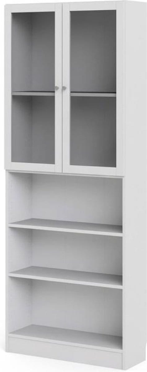 Base wandkast 2 glazen deuren en 2 planken wit.