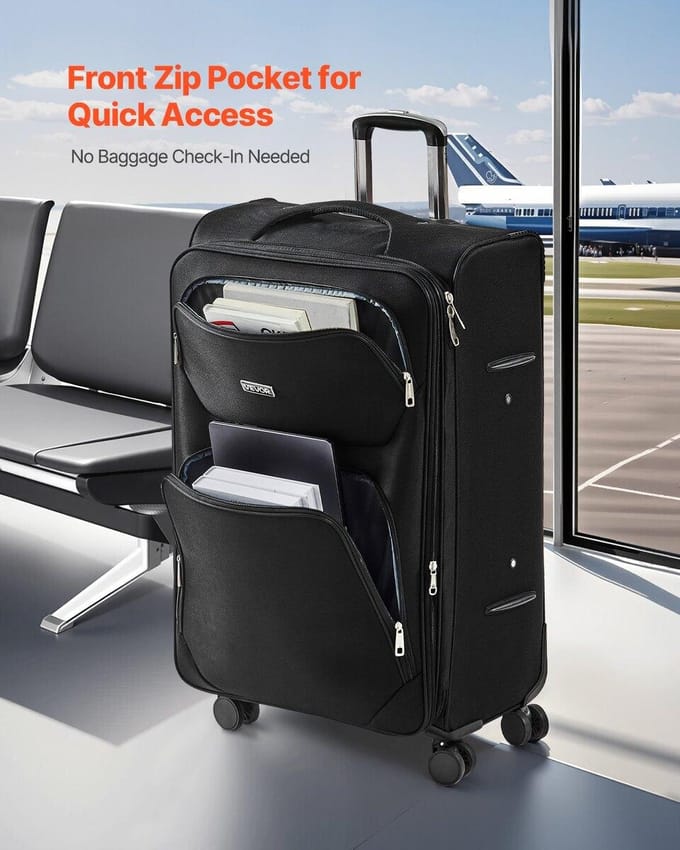 Valise extensible souple de 71 cm avec roues multidirectionnelles pour bagage enregistré Noir