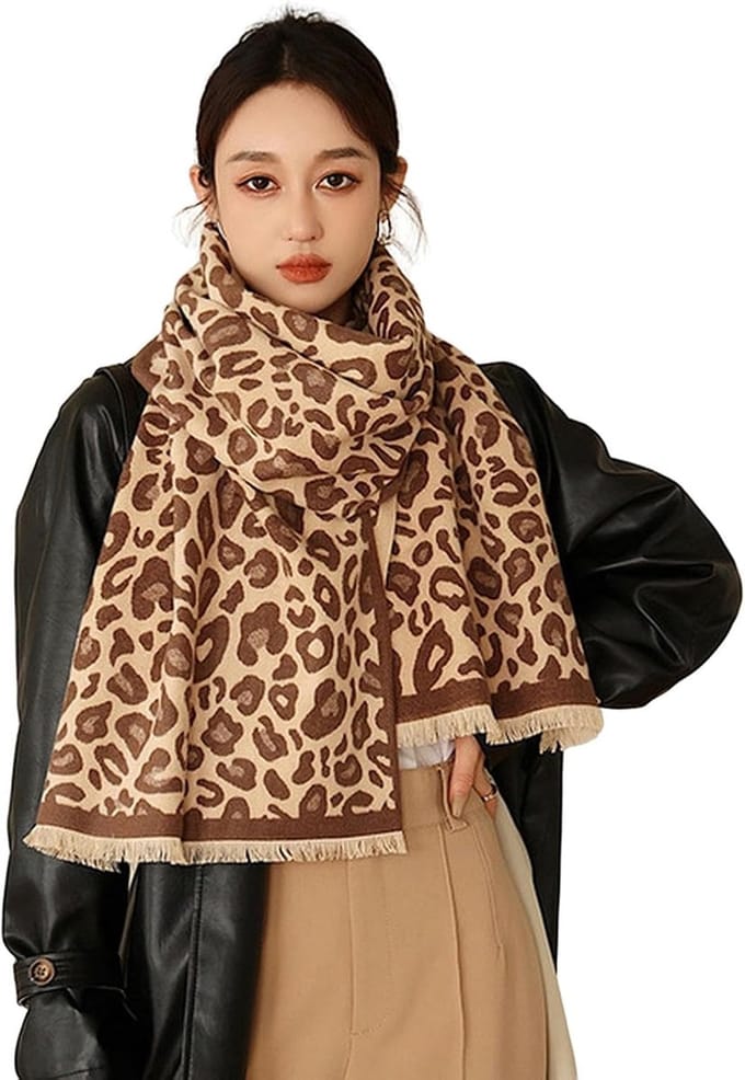 Dames Sjaal - Faux Kasjmier - Warmte en Stijl - Leopard Print - 190 x 45 cm - Multicolor