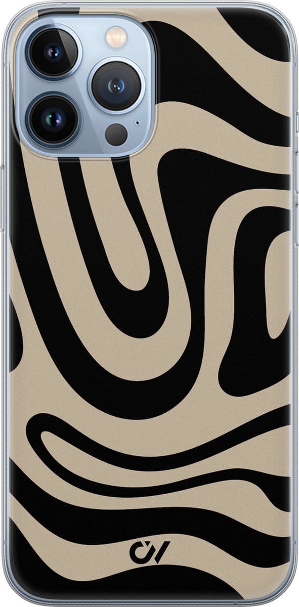 Hoesje geschikt voor Apple iPhone 13 Pro Max - Abstract Black Waves - - Zwart - Apple - Casevibes