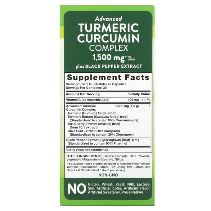 Nature's Truth, Kurkuma Curcumine Complex, 1.500 mg, 60 Snel oplosbare Capsules (750 mg per tablet)