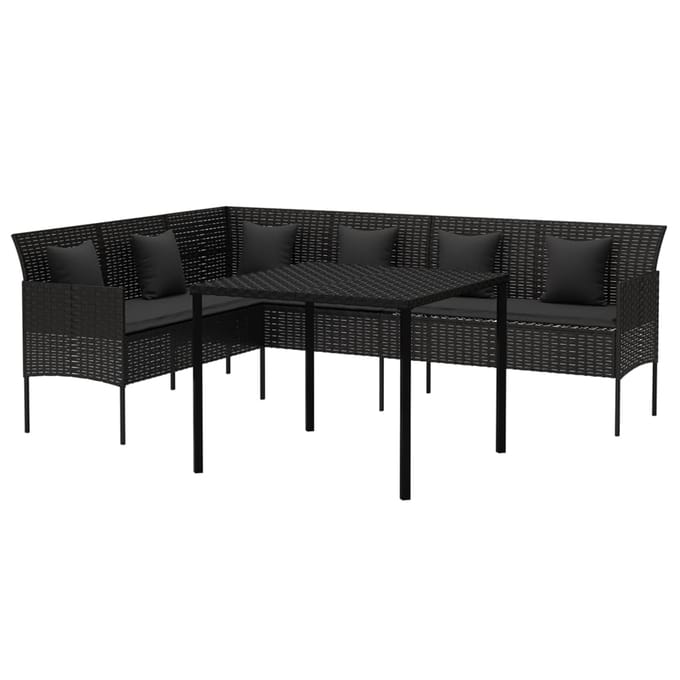 vidaXL - 2-delige - Tuinset - met - kussens - poly - rattan - zwart