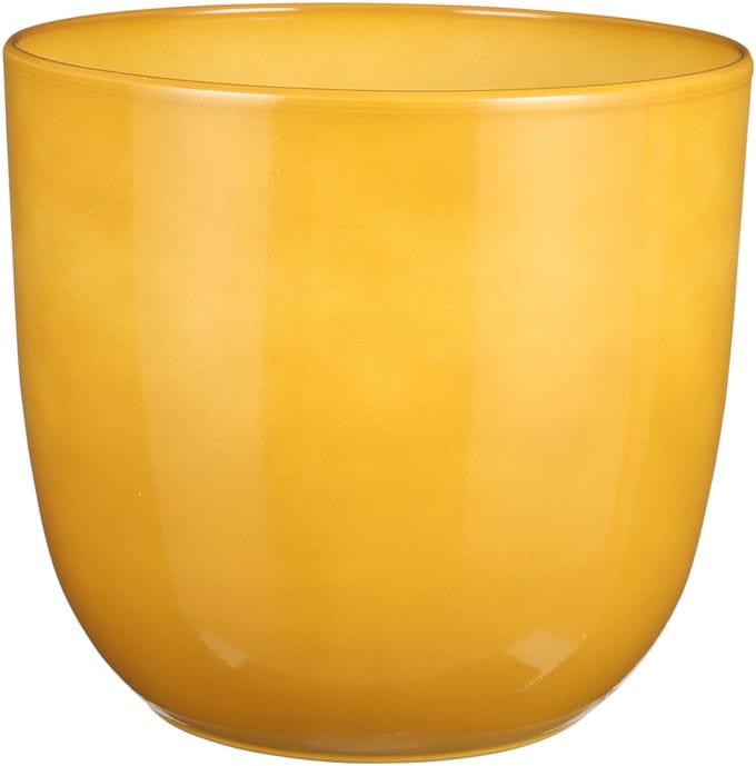Mica Decorations Plantenpot/bloempot Tusca - Okergeel - keramiek - glans - D28 x H25 cm