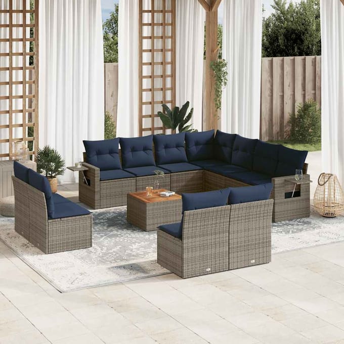 vidaXL - 12-delige - tuinbankset - met - kussens, - grijs - polyrotan