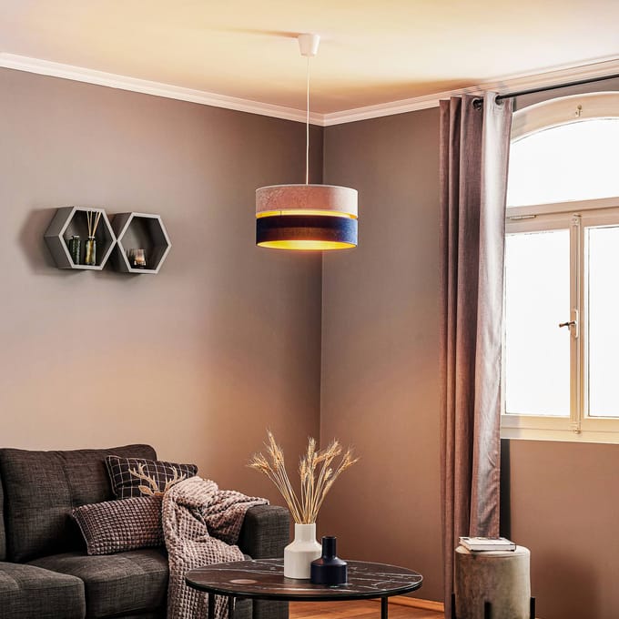 Duolla Hanglamp Duo marineblauw/grijs/goud Ø40cm 1-lichts