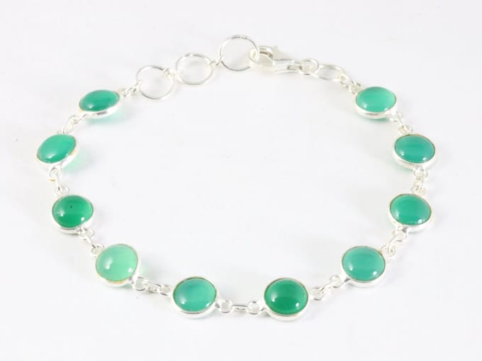 Fijne zilveren armband met groene onyx