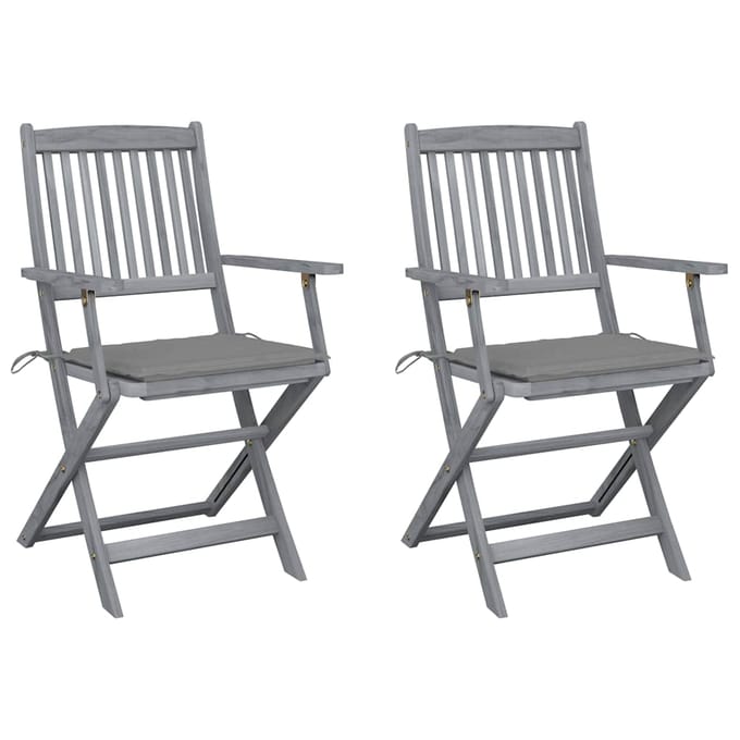 vidaXL - Set - van - 2 - klapstoelen - met - kussens, - gemaakt - van - massief - acaciahout.