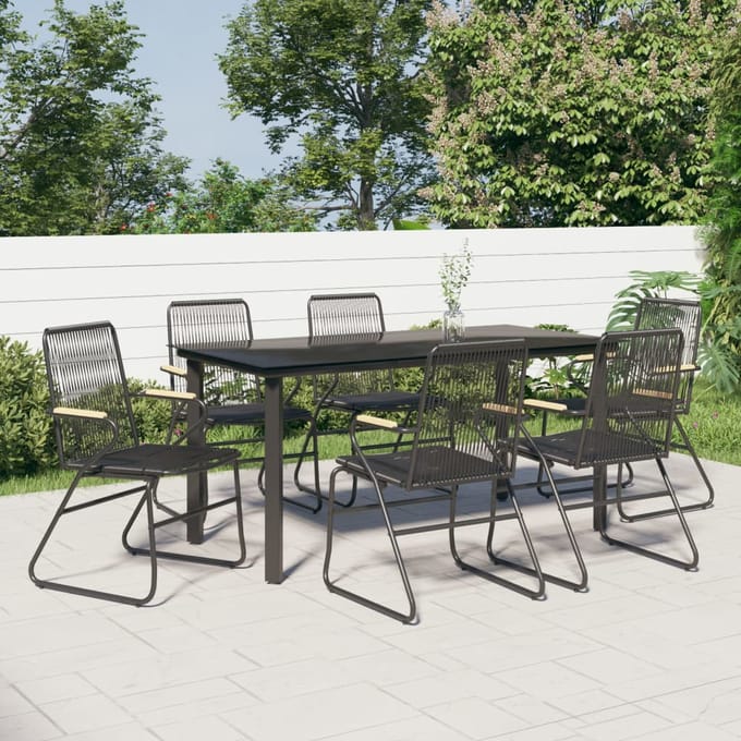 vidaXL - 7-delige - Tuinset - PVC-rattan - zwart