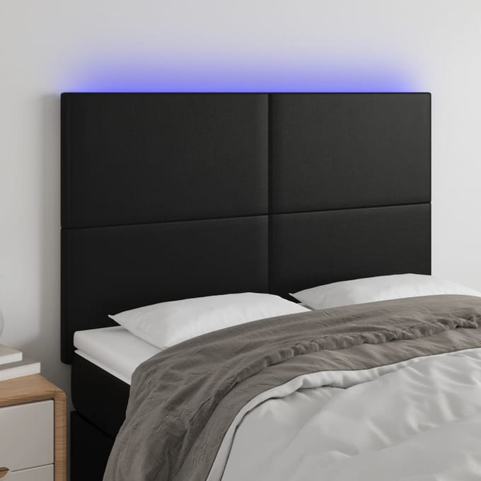 vidaXL - Hoofdbord - LED - 144x5x118/128 - cm - kunstleer - zwart
