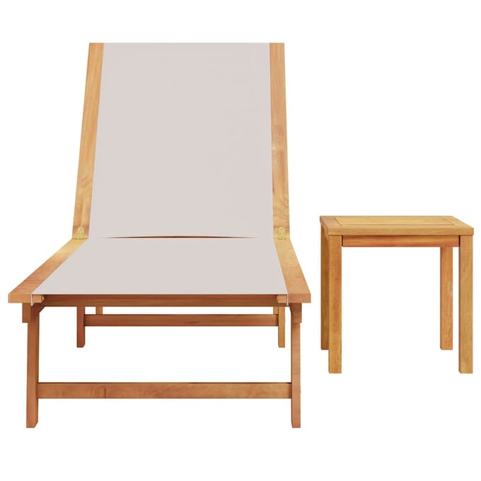 vidaXL - Ligbed - met - tafel - massief - acaciahout - en - textileen - grijs