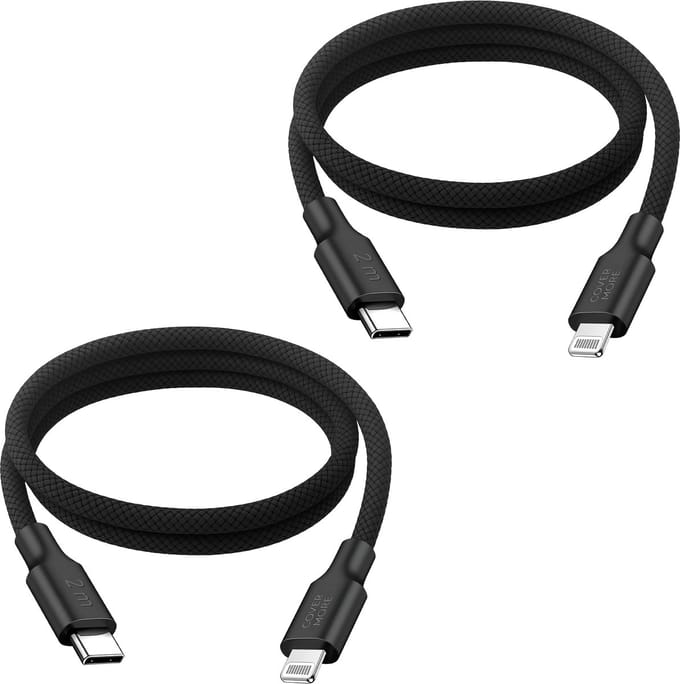 2x laadkabel geschikt voor iPhone 14, 13, 12, 11, x - Usb C naar Lightning kabel - 2 meter - Stevig - Zwart