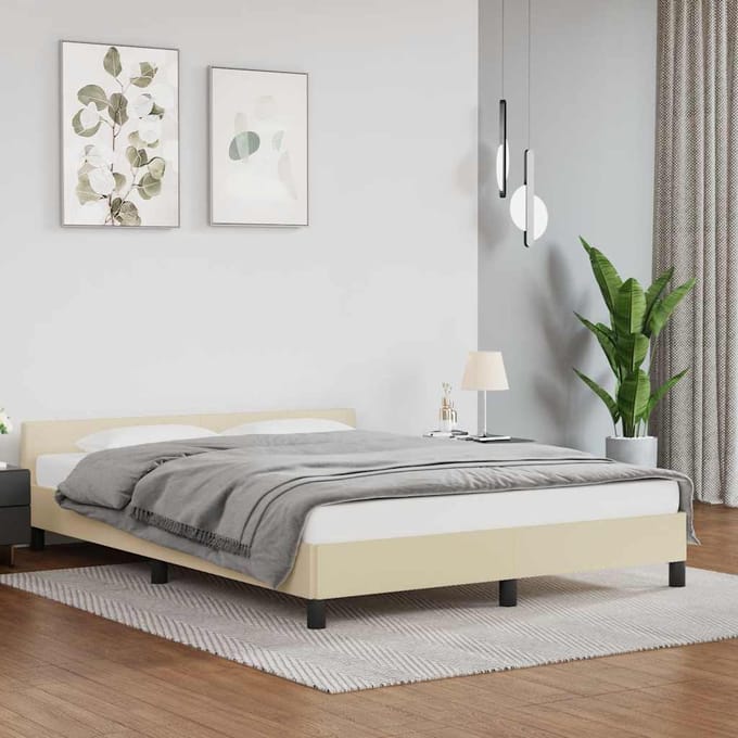vidaXL - Bedframe - met - hoofdeinde - zonder - matras - 140x190 - cm - crèmekleurig